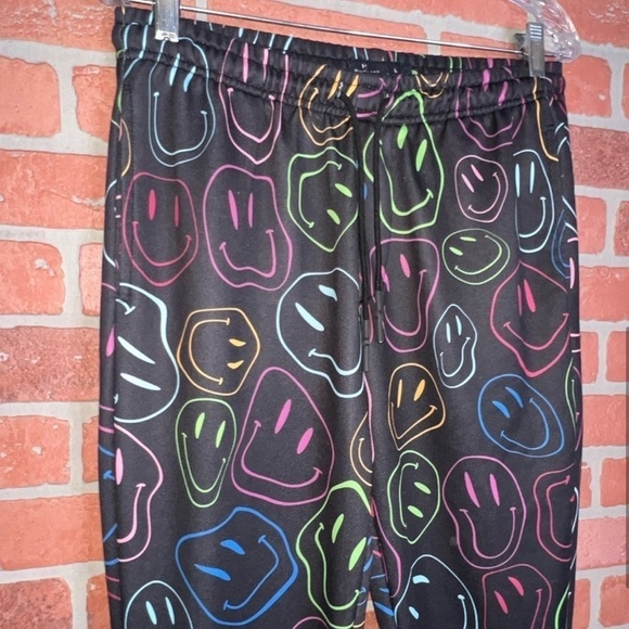 Public Record Pants L Jogger Sweats Smiley Face Graphic Black Neon Activewear - Picture 5 of 13
